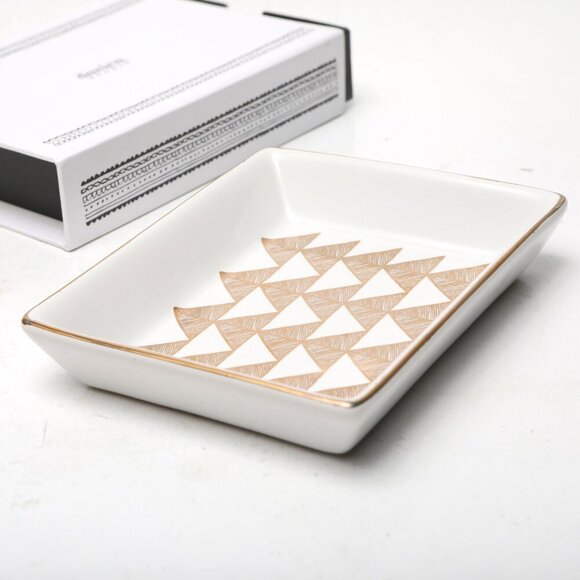 Danica Studio Ceramic Shadowvale Trinket Tray Jewelry Dish Catch-All Gold White - Picture 4 of 7